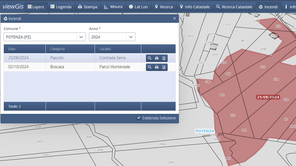 Perimetrazioni delle aree percorse dal fuoco – 2024