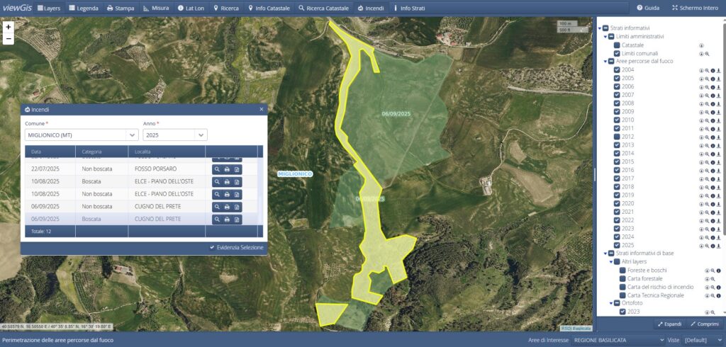 Perimetrazioni delle aree percorse dal fuoco – 2025